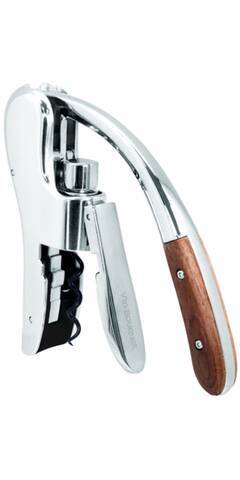Tire-bouchon à levier chrome et bois